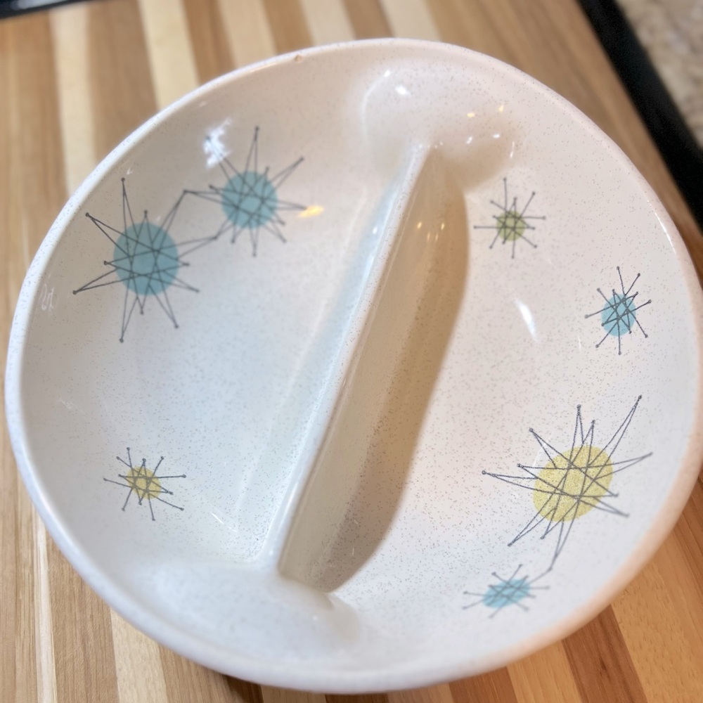 1950s Franciscan Atomic Starburst divided serving dish.